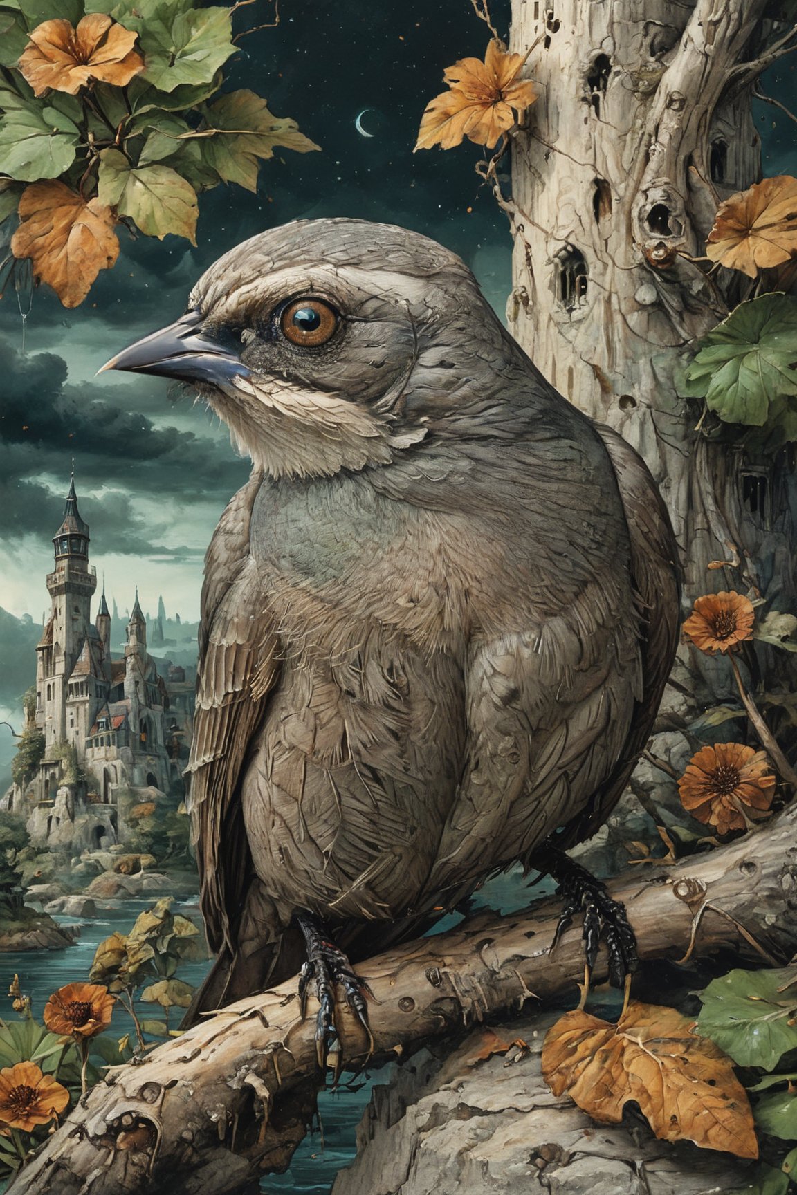 Highly detailed and hyper-realistic painting portrait of a Grayish Baywing. BREAK It's a cute bird about 7 inches long, with (brownish-gray plumage:1.3), (the wings feathers have a reddish-brown tone:1.4). The region between the eyes and nostrils is black, it has black eyes, black legs, (short and stubby black beak:1.4), BREAK vaporwave aesthetics, (upper body shot:1.2), greenish Matrix visual tone, (dark atmosphere and dull colors:1.2), eye level, subway station at night in the background, BREAK muted colours, (extremely realistic and accurate:1.4), league of legends, BREAK muted colours, octane render, intricate, ultra-realistic, elegant, highly detailed, digital painting, artstation, concept art, smooth, sharp focus, illustration, (bizarre and eclectic:1.5), three-quarters view, sharp hard lines, brush strokes,ink panting, style by Anna Bocek, Charlie Bowater, ink, DonMn1ghtm4reXL,gbaywing,comic book