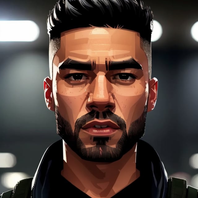 full format Modern Warfare still of Joe Jonas, realistic skin, Meybis Ruiz Cruz, photorealistic, perfectly framed view, stylized features, backlighting, in the style of the cycle frontier, More Detail, photorealistic, 