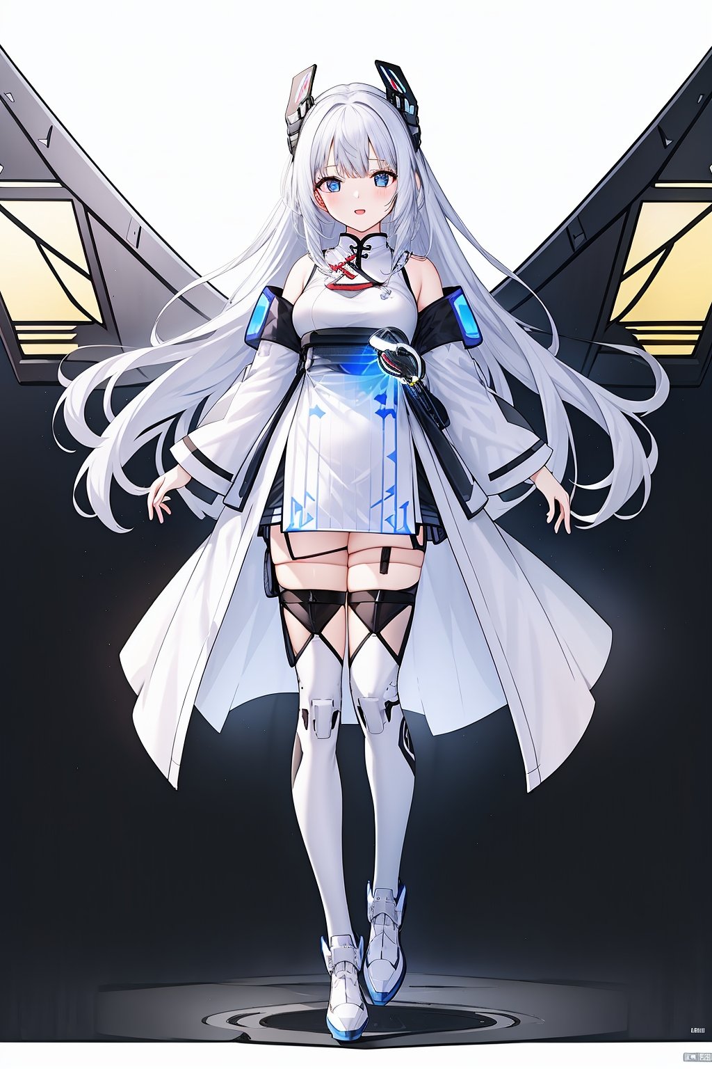 1 girl,  solo,  blue and white gradual color Mecha pants by 蔚蓝Blue on Tensor.Art