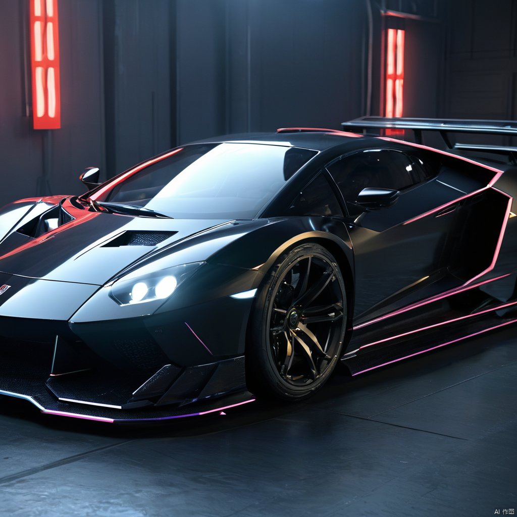 ((best quality)), ((masterpiece)), ((realistic,digital art)), (hyper detailed),cyberpukai  Conveyance,   Accent Lighting, Brush Guard, Custom Paint Job, Obsidian, Geometric,  Matte Coating,, octane rendering, raytracing, volumetric lighting, Backlit,Rim Lighting, 8K, HDR 