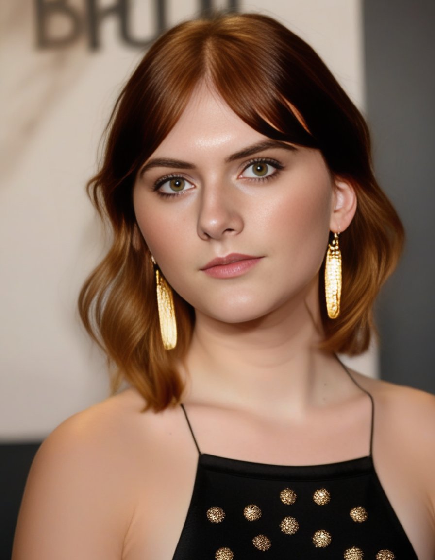 EmiliaJones,  An image of a young woman with auburn hair with lighter ends,  styled to flow away from her face by parar20...