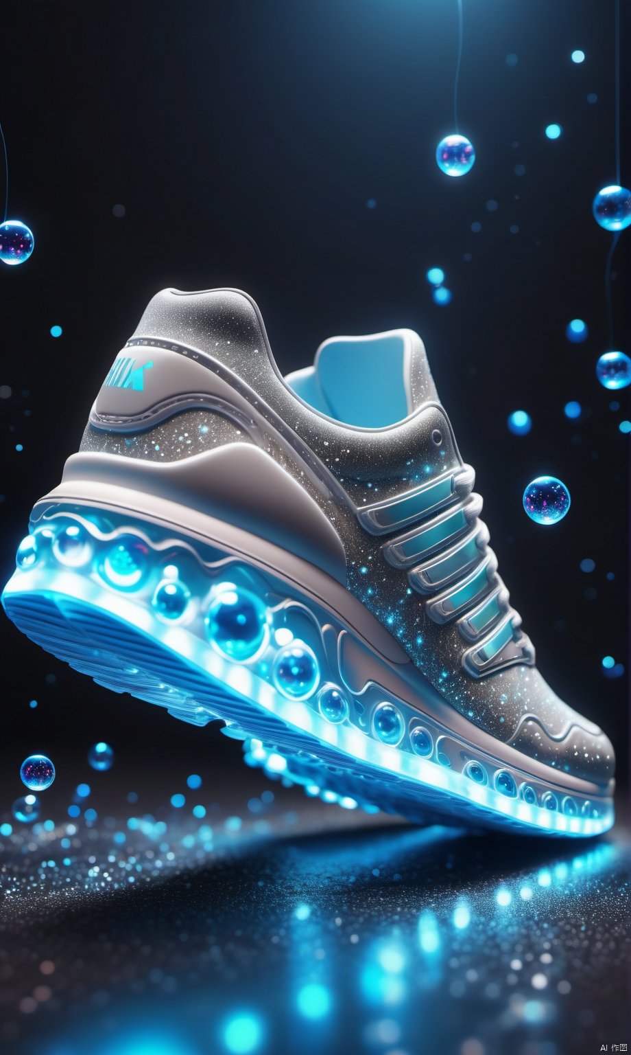 sneakers,bioluminescent,bright luminescence white light,made out of light beams,bubbles,particles,sparkles,glitch,ray tracing,(best quality),((masterpiece)),(highres),original,extremely detailed 8K wallpaper,(an extremely delicate and beautiful),incredibly_absurdres,intricate detail,artbook,