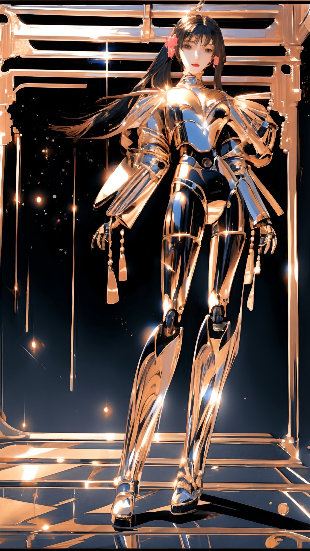 masterpiece, full body, best quality, dreamwave, aesthetic, 1girl, glass suit, robot, cyborg,1 girl