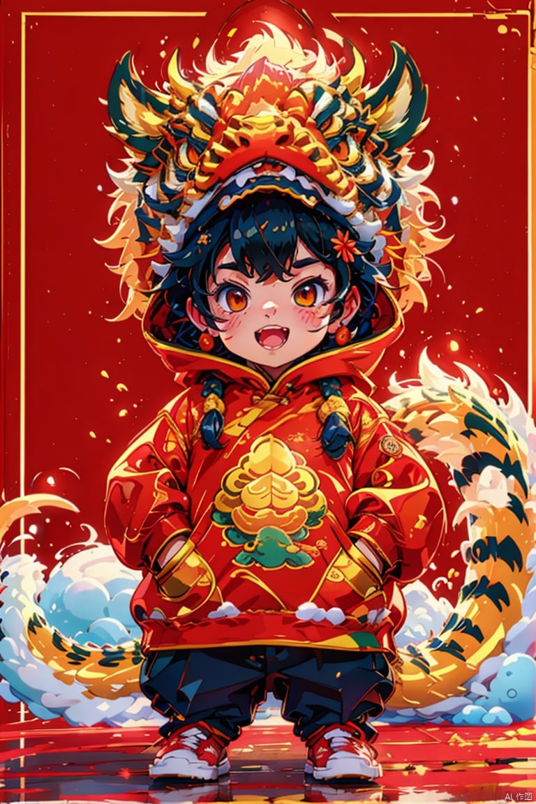 (masterpiece,  top quality,  best quality,  official art), (full body), a fat boy, :d, tiger tooth, tiger hat, tiger tail, Chinese Spring Festival, winter, red sweater, Chinese courtyard, indoors, messy room, red theme, masterpiece,<lora:EMS-273019-EMS:0.800000>