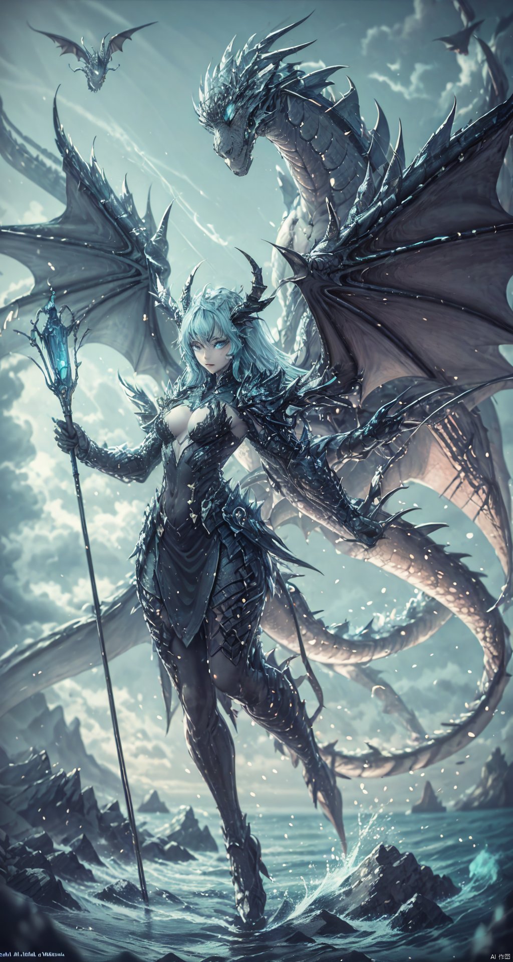  a girl,gmlwman,,Outdoor,Probably, the ocean, flying in the air. Dragon wings,,full photo,