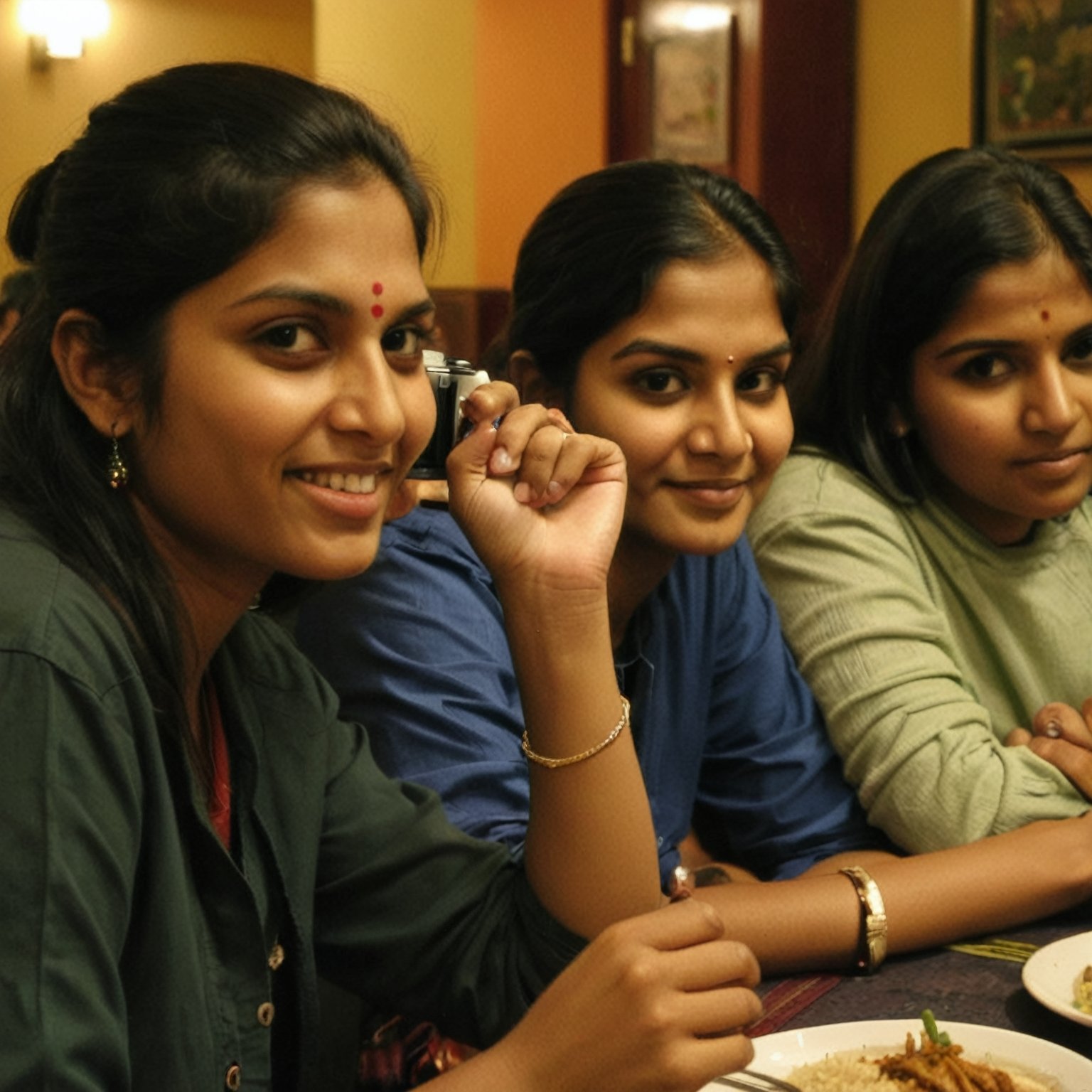 point and shoot camera amateur photography of people at indian restaurant . casual, f/16, noise, bad light
