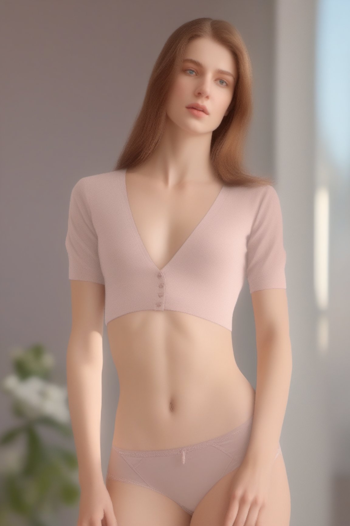 full_body, European woman, (shirt: 1.1) , cameltoe panties, pndsandenhud, pntyad, juicygrls, (contact iris: 1.1), seductive stare, midriff, navel, pale skin, skin pores , depth of field, bright lighting, good aesthetic, good quality, good contrast, good blur, good noise, bokeh, 8k