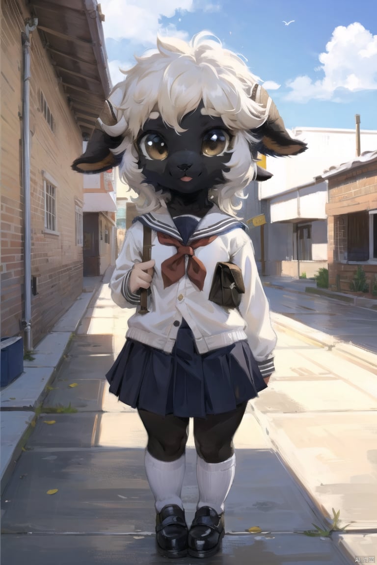  masterpiece,furry sheep girl,BlacknoseSheep,school_uniform,chibi