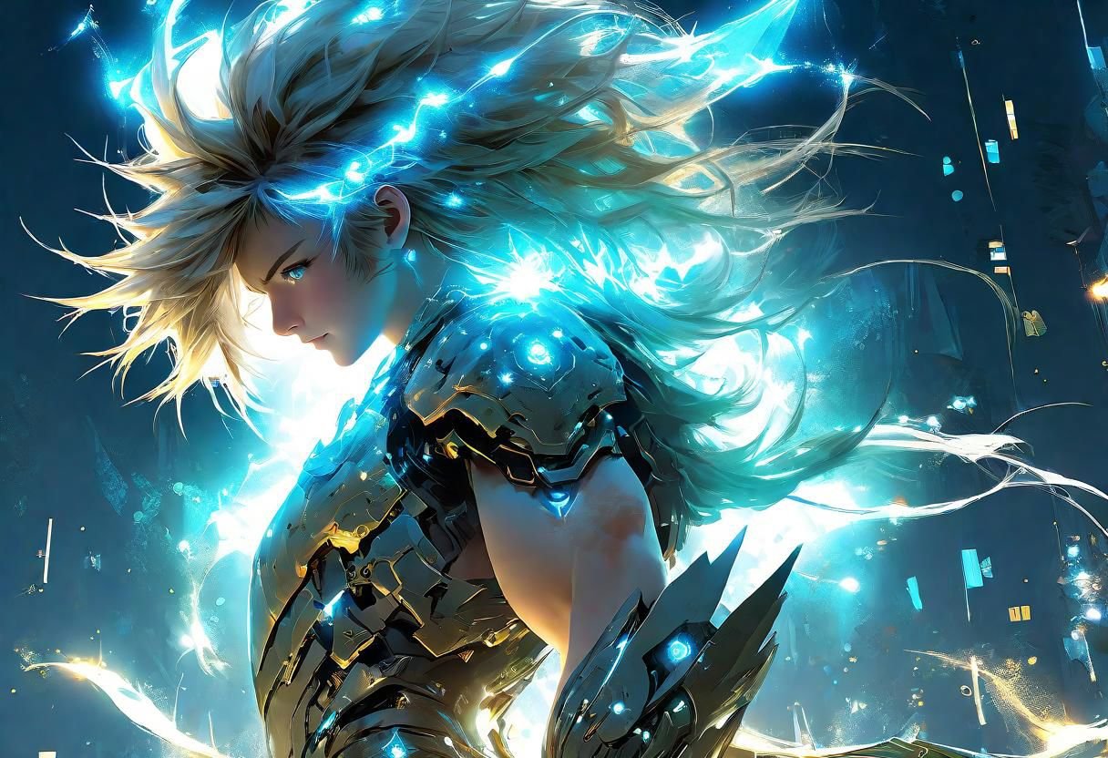 Shoulder length messy long shine hair, happy, Full body, Beautiful anime waifu style boy, hyperdetailed painting, luminism, art by Carne Griffiths and Wadim Kashin concept art, 4k resolution, fractal isometrics details bioluminescence , 4d render, octane render, intricately detailed , cinematic, trending on artstation Isometric Centered hyperrealistic cover photo awesome full color, hand drawn , gritty, realistic mucha , hit definition , cinematic, on paper, ethereal background, abstract beauty,stand, approaching perfection, pure form, golden ratio, minimalistic, unfinished, concept art, by Brian Froud and Carne Griffiths and Wadim Kashin and John William Waterhouse, intricate details, 8k post production, high resolution, hyperdetailed, trending on artstation, sharp focus, studio photo, intricate details, highly detailed, by greg rutkowski