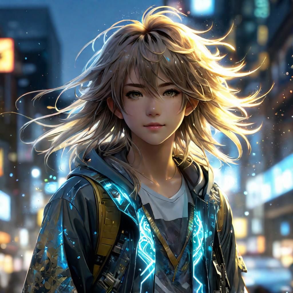 Shoulder length messy long shine hair, happy, Full body, Beautiful anime waifu style boy, hyperdetailed painting, luminism, art by Carne Griffiths and Wadim Kashin concept art, 4k resolution, fractal isometrics details bioluminescence , 4d render, octane render, intricately detailed , cinematic, trending on artstation Isometric Centered hyperrealistic cover photo awesome full color, hand drawn , gritty, realistic mucha , hit definition , cinematic, on paper, ethereal background, abstract beauty,stand, approaching perfection, pure form, golden ratio, minimalistic, unfinished, concept art, by Brian Froud and Carne Griffiths and Wadim Kashin and John William Waterhouse, intricate details, 8k post production, high resolution, hyperdetailed, trending on artstation, sharp focus, studio photo, intricate details, highly detailed, by greg rutkowski