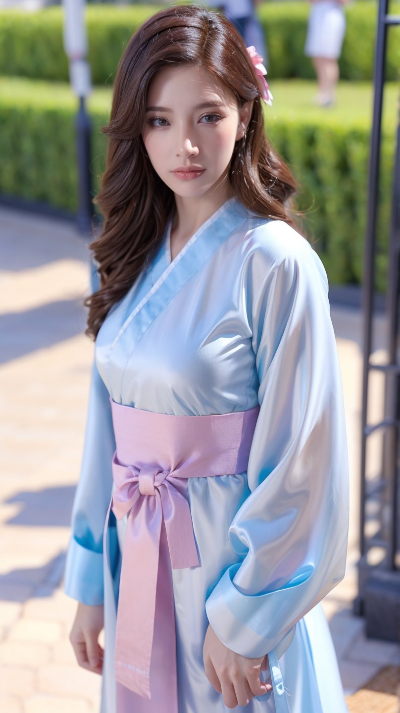 A 20-year-old Korean young lady in a traditional, elegant Hanbok, showcasing a more natural and realistic appearance. The Hanbok is in tasteful pastel colors, enhancing her subtle beauty. This image aims to capture a high level of realism, akin to a photograph taken with a Hasselblad camera. It includes fine details such as distinct pores on her forehead and cheeks, a small scar on her chin from a childhood accident, and a slightly asymmetrical mouth and eyes. The overall look should be a harmonious blend of cultural elegance and realistic, individual characteristics.",HP_Amelie