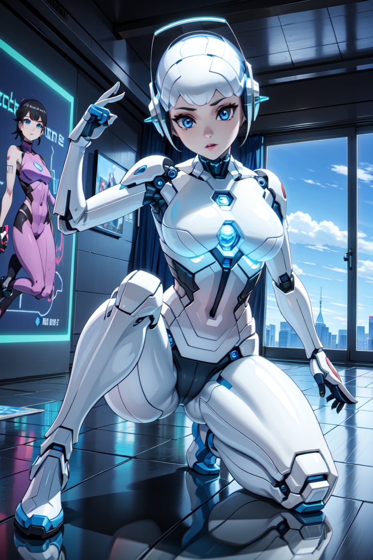 android blue Eyes,,(best quality, masterpiece),3d,futurediff ,  white skin , dynamic pose