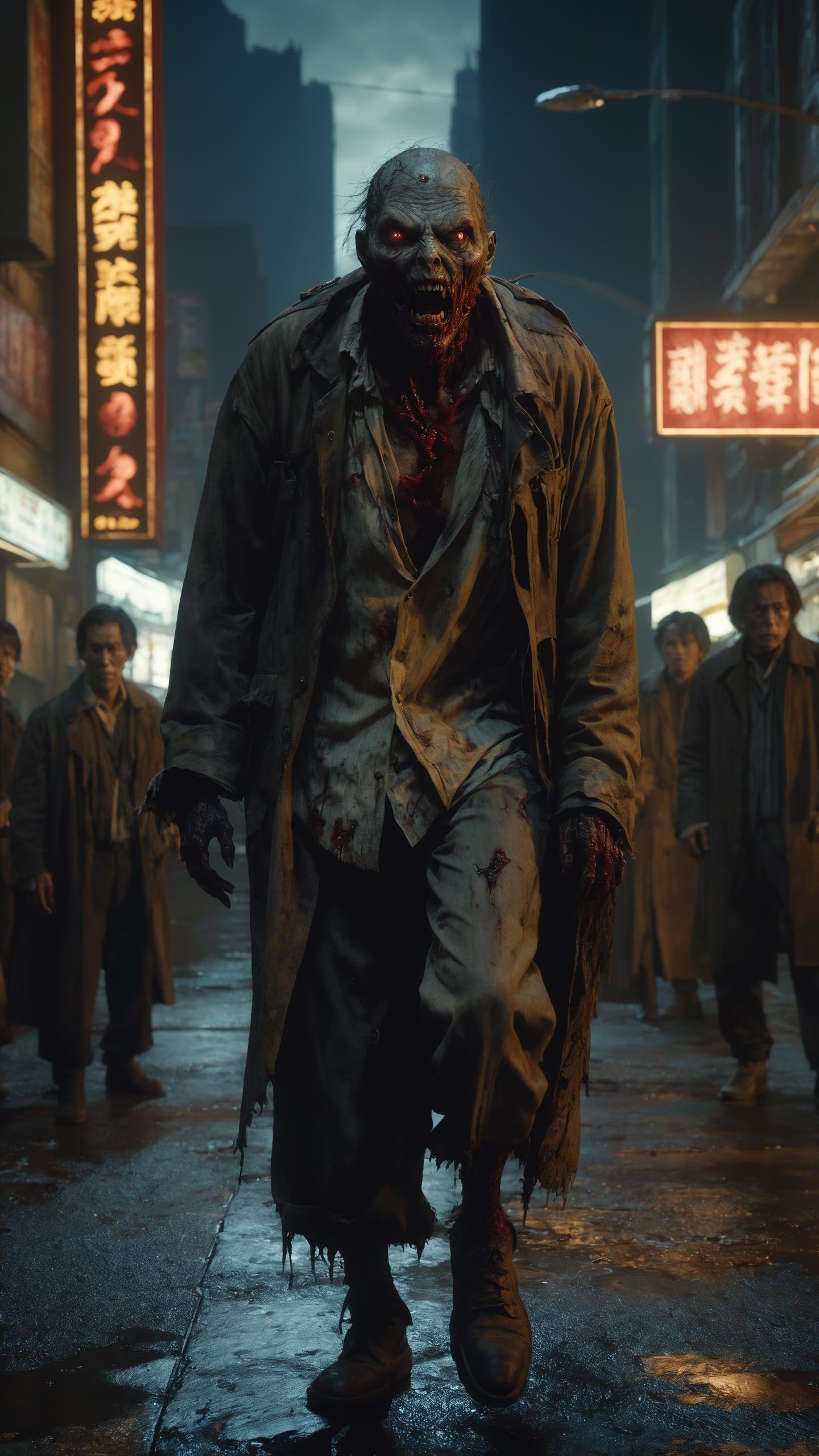 (masterpiece:1.1), (highest quality:1.1), (HDR:1.0), Horror-themed cinematic film still, a horrifying portrait full body Zombie, wandering through the city, ripped clothes, bloody, city square, by gaston bussiere, greg rutkowski, yoji shinkawa, yoshitaka amano, tsutomu nihei, donato giancola, tim hildebrandt, trending on artstation, featured on pixiv, cinematic composition, extreme detail, metahuman creator (detailed monstrous evil face:1.4), screaming, highly detailed, high budget, bokeh, cinemascope, moody, epic, gorgeous, film grain, eerie, unsettling, dark, spooky, suspenseful, grim, highly detailed detailed, realistic, 8k uhd, high quality extremely detailed, high budget Hollywood movie, cinemascope, (film grain:0.3), detailed, realistic, 8k uhd, high quality,8K, high quality, 8K, HDR, photorealistic, extremely realistic photo