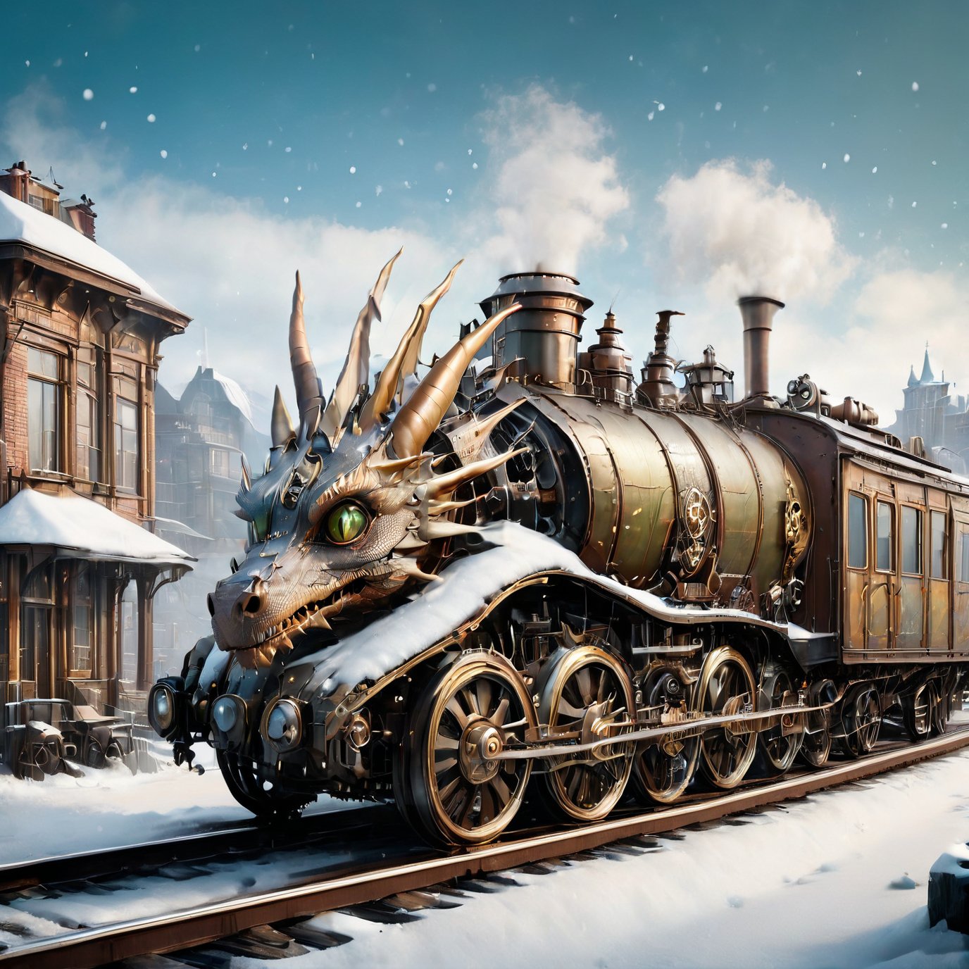 realistic photo of dragon train,  a steampunk style,  (masterpiece) by レオナルドくま on Tensor.Art