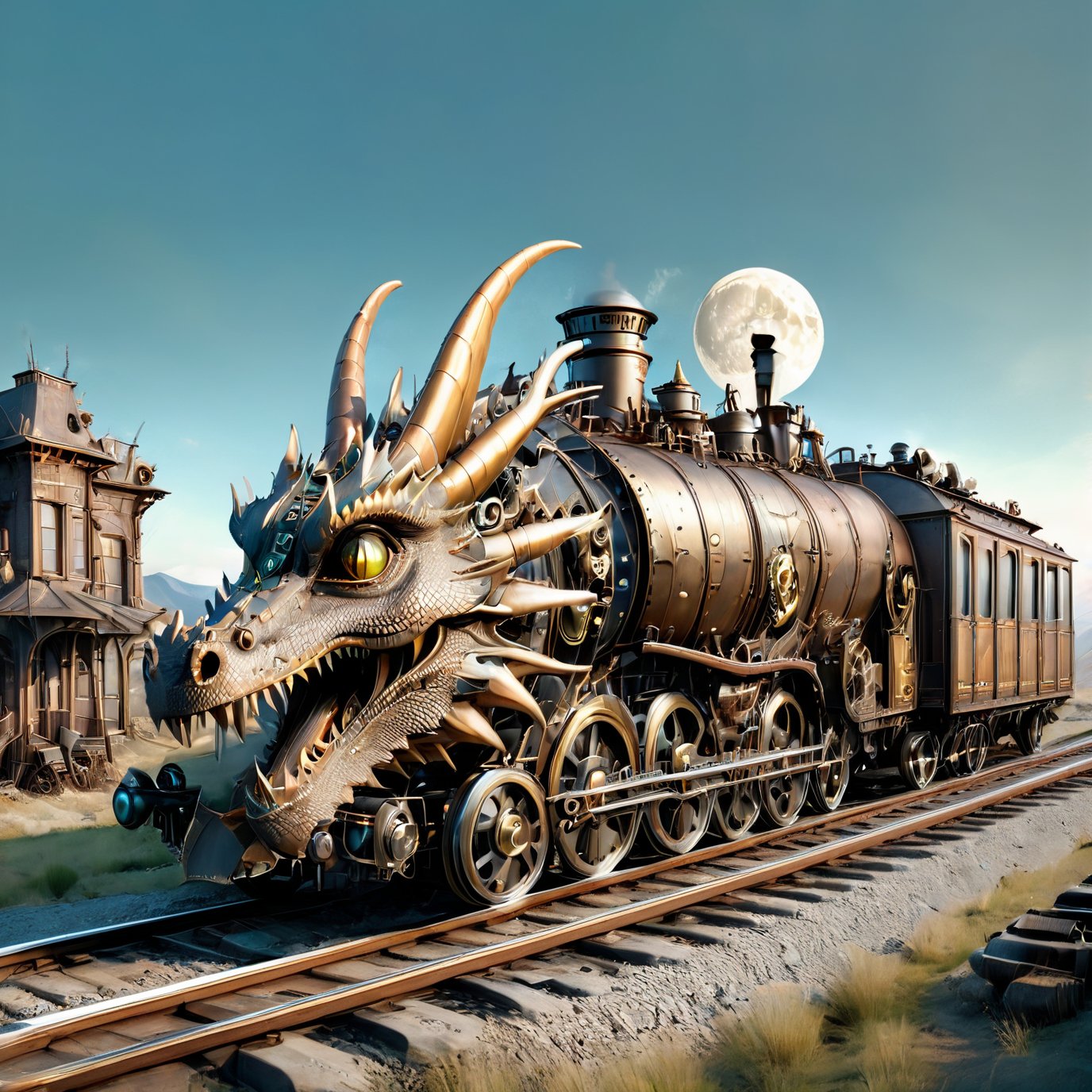 realistic photo of dragon train,  a steampunk style,  (masterpiece) by レオナルドくま on Tensor.Art