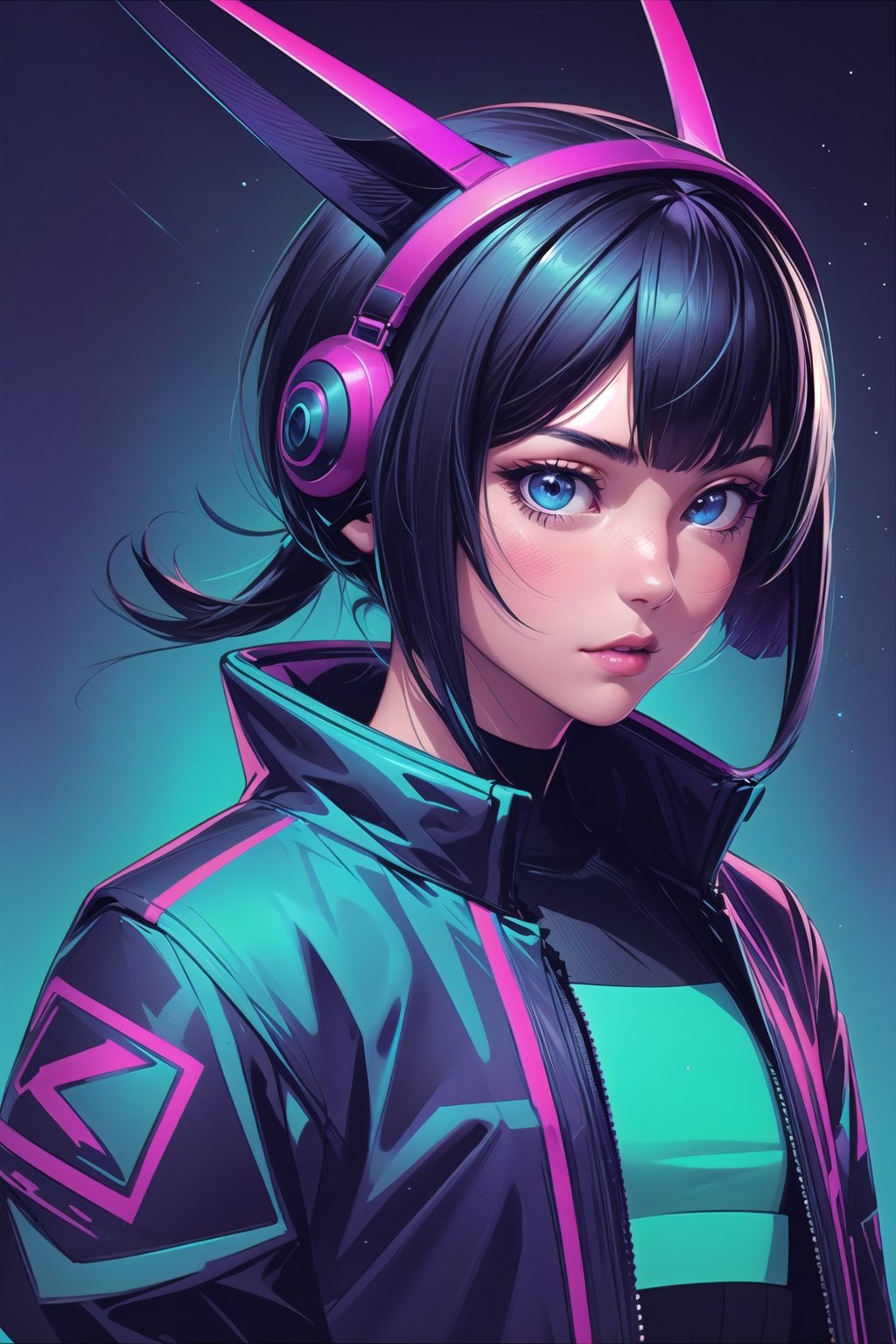 girl, close-up, cropped jacket, headgear					

