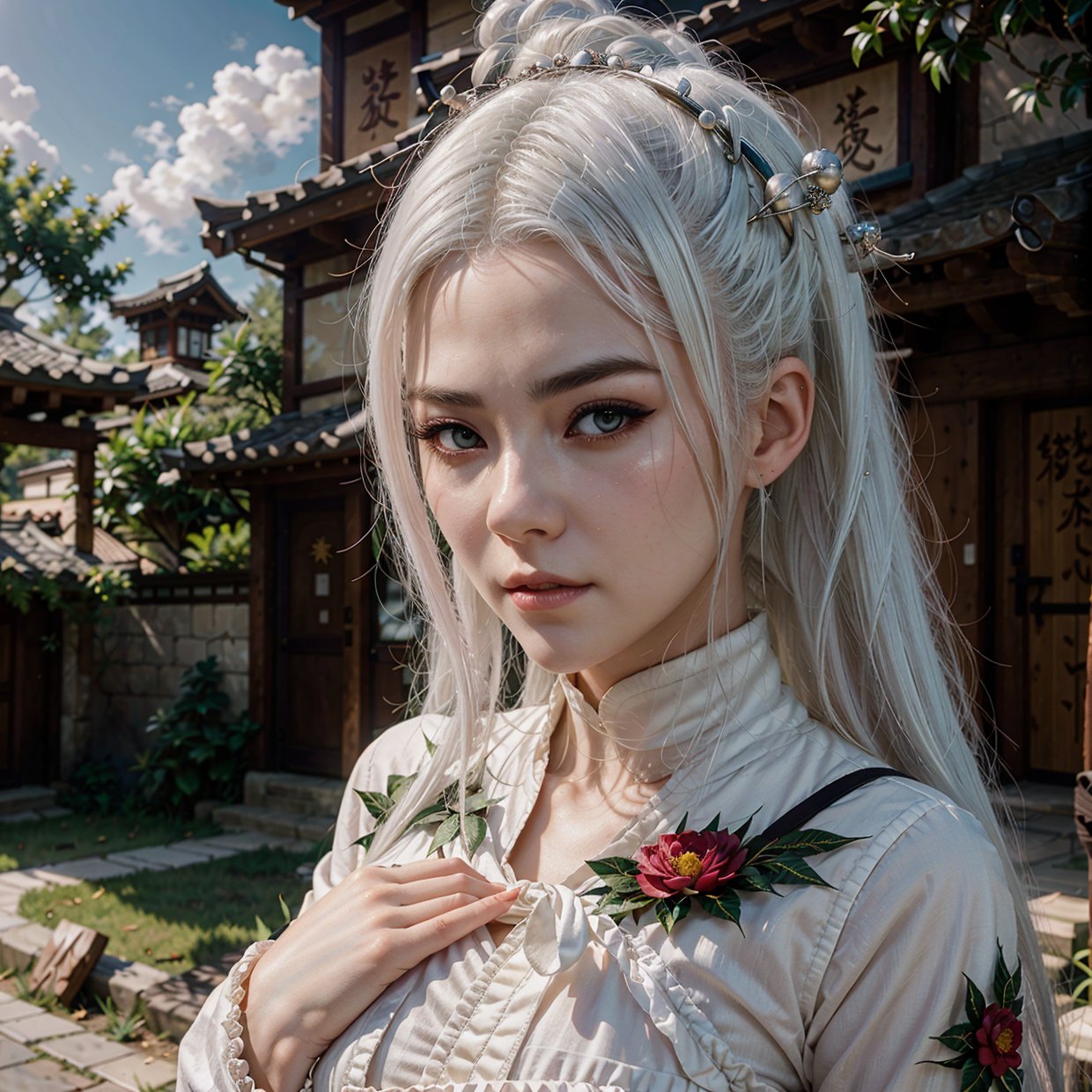 a close up of a woman with white hair and a white mask, beautiful character painting, guweiz, artwork in the style of guweiz, white haired deity, by Yang J, epic exquisite character art, stunning character art, by Fan Qi, by Wuzhun Shifan, guweiz on pixiv artstation