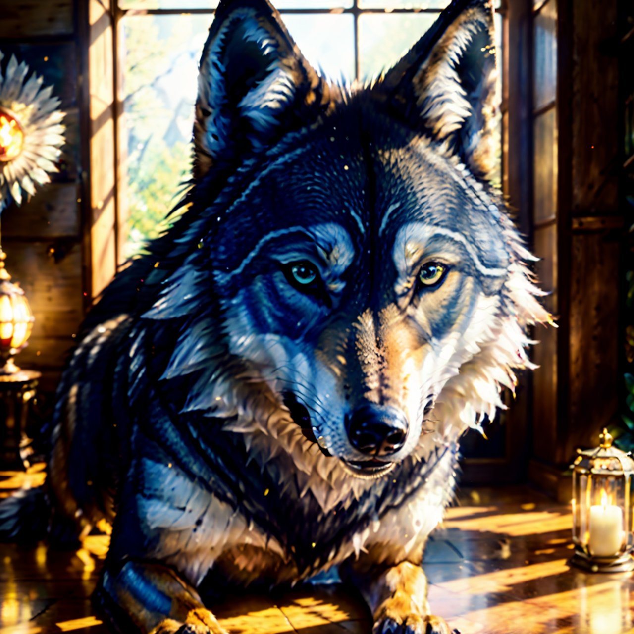 Masterpiece, best quality, ((Beautifully detailed Wolf)) (very detailed CG Unity 8k wallpaper), professional majestic oil paintings by Ed Blinky, Athea Gaylan, Studio Ghibli, Jeremy Mann, Greg Manchessa, Antonio Moro, popular on ArtStation, trending Midjourney and Greg Rutkowski CGSociety, intricate, high detail, clear focus, dramatic, realistic painting