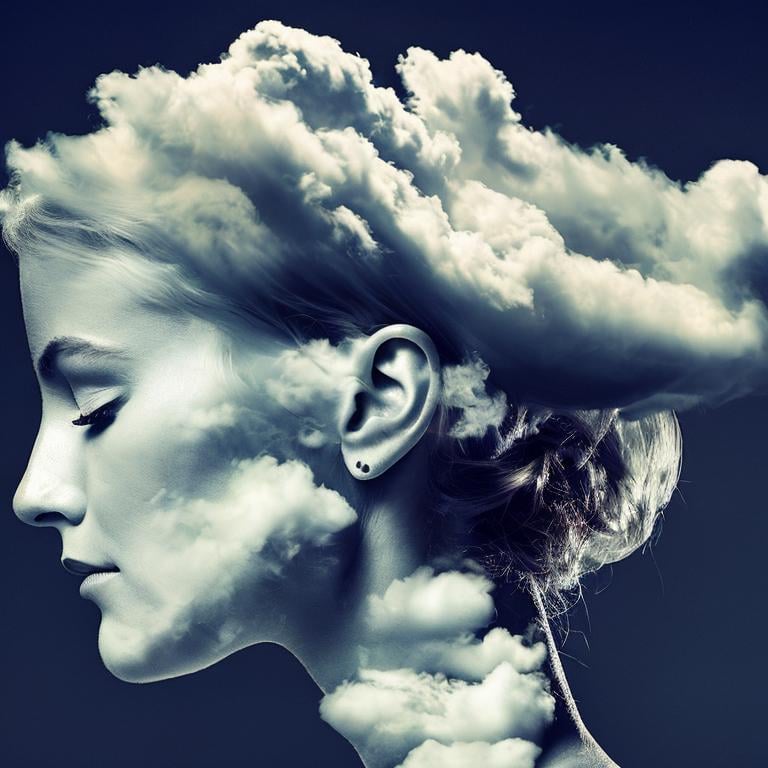 dblxp close-up profile of a woman made out of clouds,  pale photo by joachim on Tensor.Art