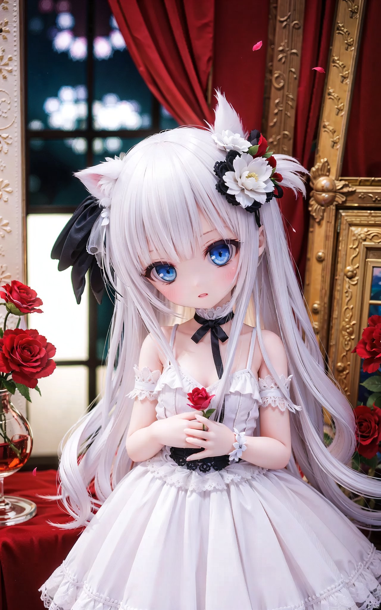  (1girl,very long hair,cowboy shot,animal,animal on head,cat,animal,animal on head,cat,animal,animal on head,cat:1),(4349,4349,4349:1),dress,heterochromia,blue eyes,long hair,flower,hat,rose,white dress,ribbon,petals,looking at viewer,white headwear,hair ornament,blue flower,hair ribbon,blue ribbon,blue rose,bangs,blush,cover,dress,heterochromia,blue eyes,long hair,flower,hat,rose,white dress,ribbon,petals,looking at viewer,white headwear,hair ornament,blue flower,hair ribbon,blue ribbon,blue rose,bangs,blush,cover,dress,heterochromia,blue eyes,long hair,flower,hat,rose,white dress,ribbon,petals,looking at viewer,white headwear,hair ornament,blue flower,hair ribbon,blue ribbon,blue rose,bangs,blush,cover,