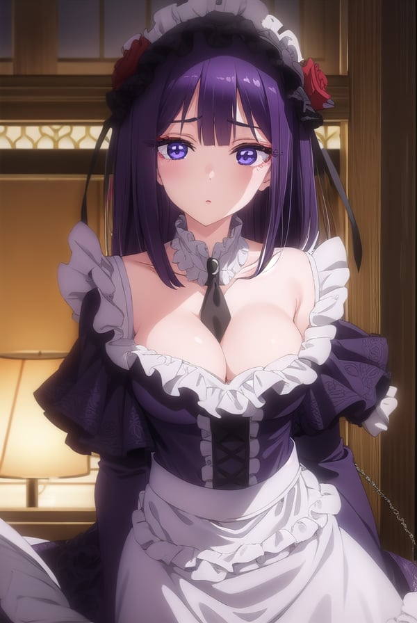 marinkitagawa, <lora:marinkitagawas1-lora-nochekaiser:1>, shizuku kuroe, headdress, maid headdress, bangs, hair ornament, long sleeves, dress, cleavage, (purple eyes:1.1), purple hair, flower, frills, necktie, hair flower, wide sleeves, blunt bangs, nail polish, black dress, collar, cosplay, makeup, detached collar, rose, chain, frilled dress, lipstick, frilled sleeves, red flower, black necktie, leash, purple nails, chain leash,BREAK ,BREAK outdoors, city, crowd,BREAK looking at viewer, (cowboy shot:1.5),BREAK <lyco:GoodHands-beta2:1>, (masterpiece:1.2), best quality, high resolution, unity 8k wallpaper, (illustration:0.8), (beautiful detailed eyes:1.6), extremely detailed face, perfect lighting, extremely detailed CG, (perfect hands, perfect anatomy),