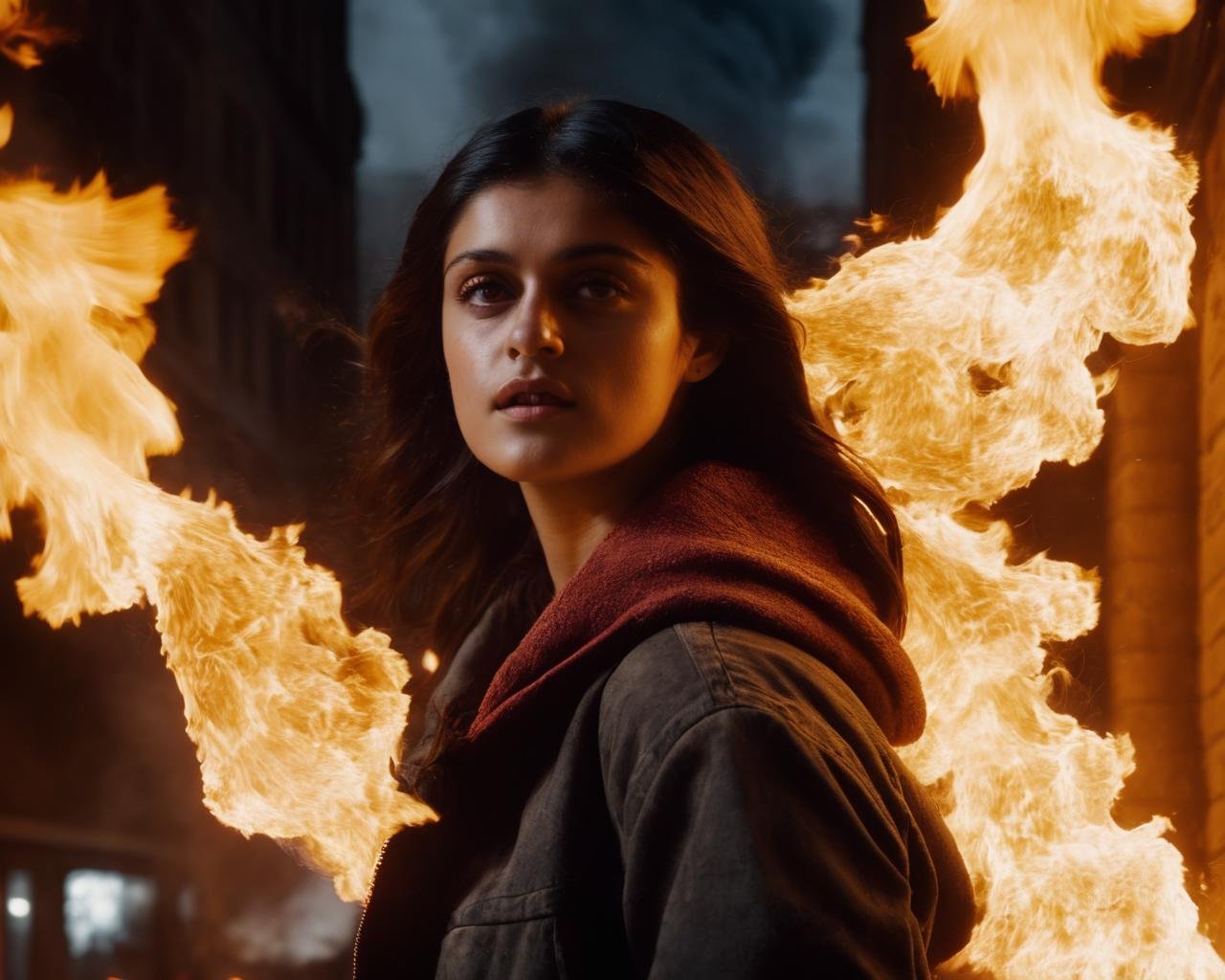 anya_chalotra,  ,  a close up photo of a pyromaniac woman on fire on Tensor.Art