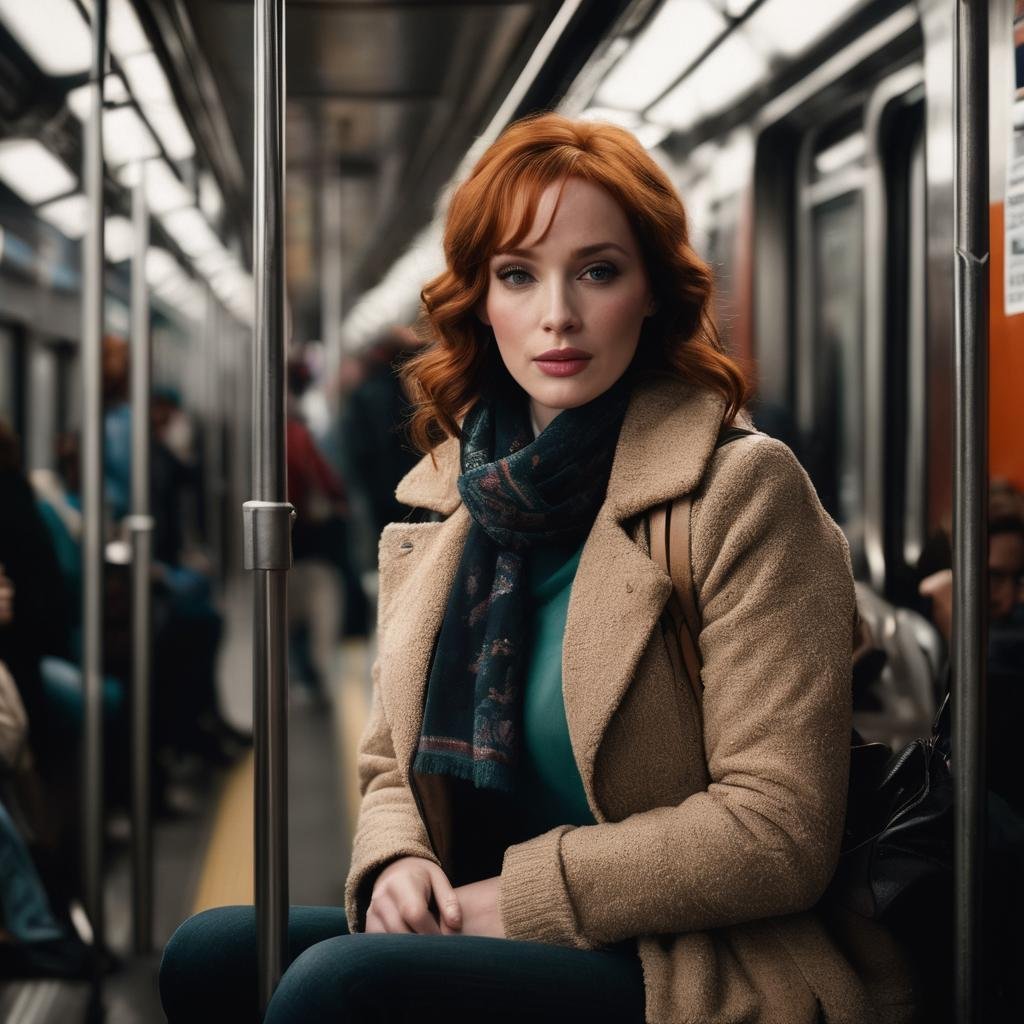 christina_hendricks,<lora:ChristinaHendricksXL:1.0>, woman sitting inside a subway train, subway train passing by ,leather jacket,scarf, ((perfect eyes, detailed eyes,realistic eyes)), ((sharp face, detailed face, realistic face, naturtal skin, realistic skin, detailed skin, pores)), (masterpiece, best quality, ultra-detailed, best shadow), high contrast, (best illumination), ((cinematic light)), colorful, hyper detail, dramatic light, intricate details, (1 girl, solo) , ultra detailed artistic photography, dreamy, backlit, shadows, ultra high definition, 8k, ultra sharp focus, ultra high quality model, soft lighting, film photography, analogue photography, hyperrealism,