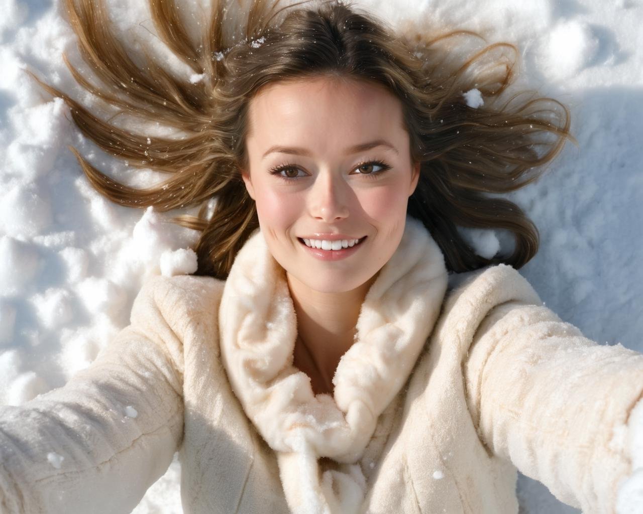 summer_glau,  woman lying in snow,  covered in snow by Kamikazey on Tensor.Art
