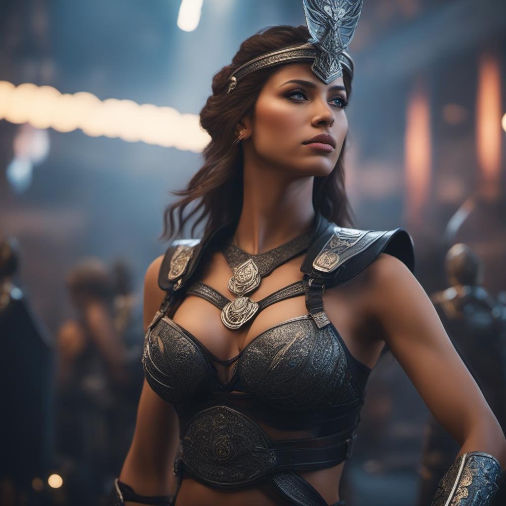 photo realistic, ultra details, natural light ultra detailed portrait of a Athena  ,Athena face volumetric fog, Hyperrealism, breathtaking, ultra realistic, ultra detailed, cyber background, cinematic lighting, highly detailed, breathtaking, photography, stunning environment, wide-angle,photo realistic, ultra details, fancy black bra,fancy belt,((dynamic pose)),(full body),half body,octane render, Unreal Engine 5, Cinematic, Color Grading, portrait Photography, Ultra-Wide Angle, Depth of Field, hyper-detailed, insane details, Photoshoot, Shot on 70mm lens, Tilt Blur, Shutter Speed 1/1000, F/22