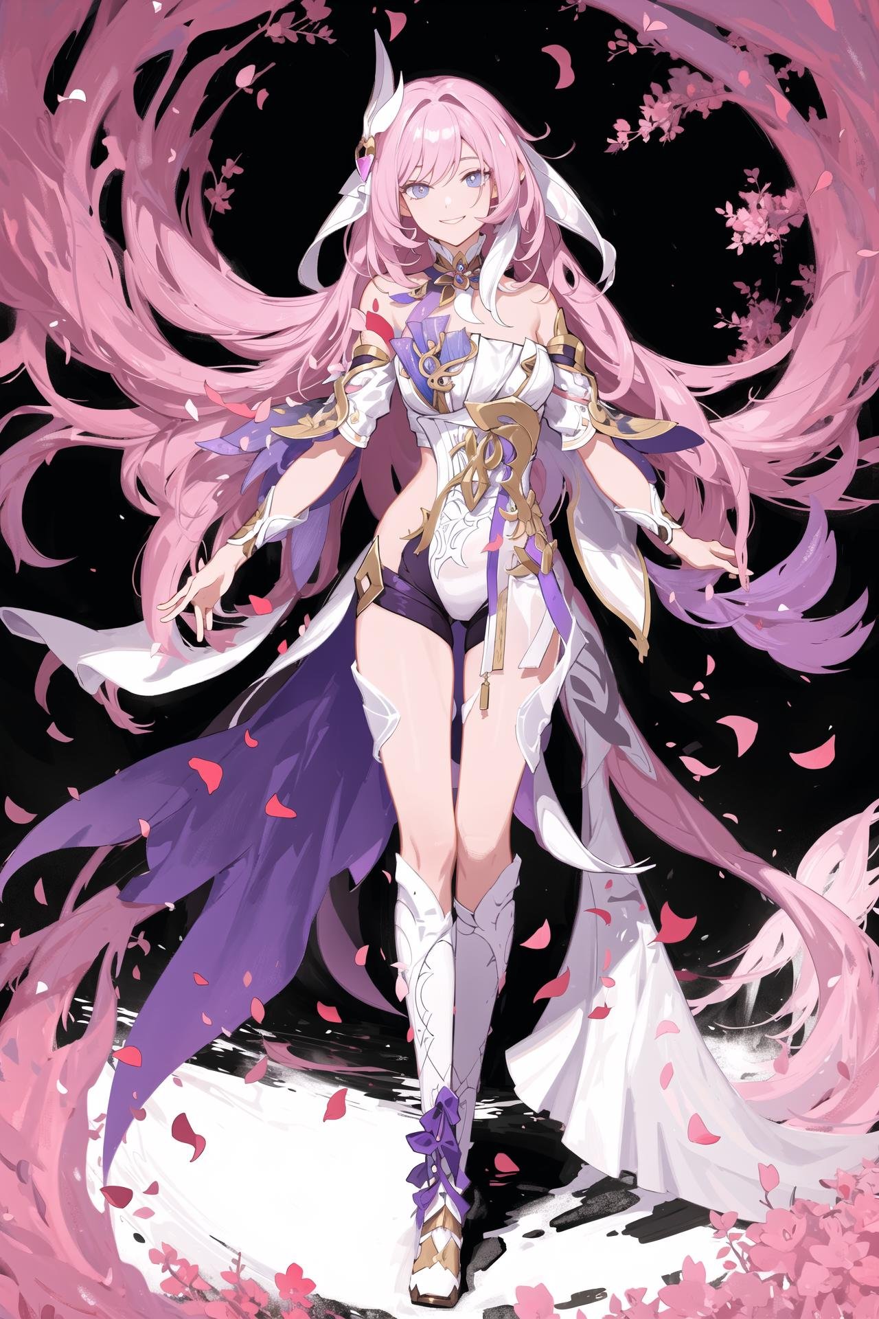 1girlelysia \(herrscher of human:ego\) \(honkai impact\),  light smile,  petals by okingjo on Tensor.Art