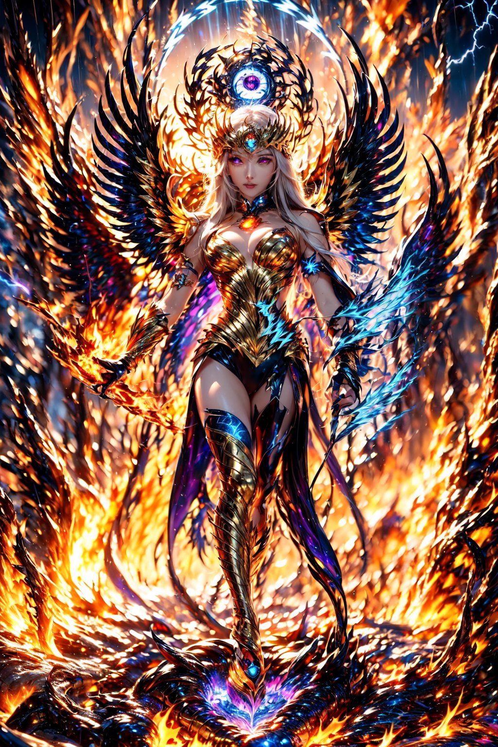 archangel,  glowing eye,  fire eye,  glow .lightning eye,  blue fire , purple ligntning,<lora:EMS-283799-EMS:0.800000>