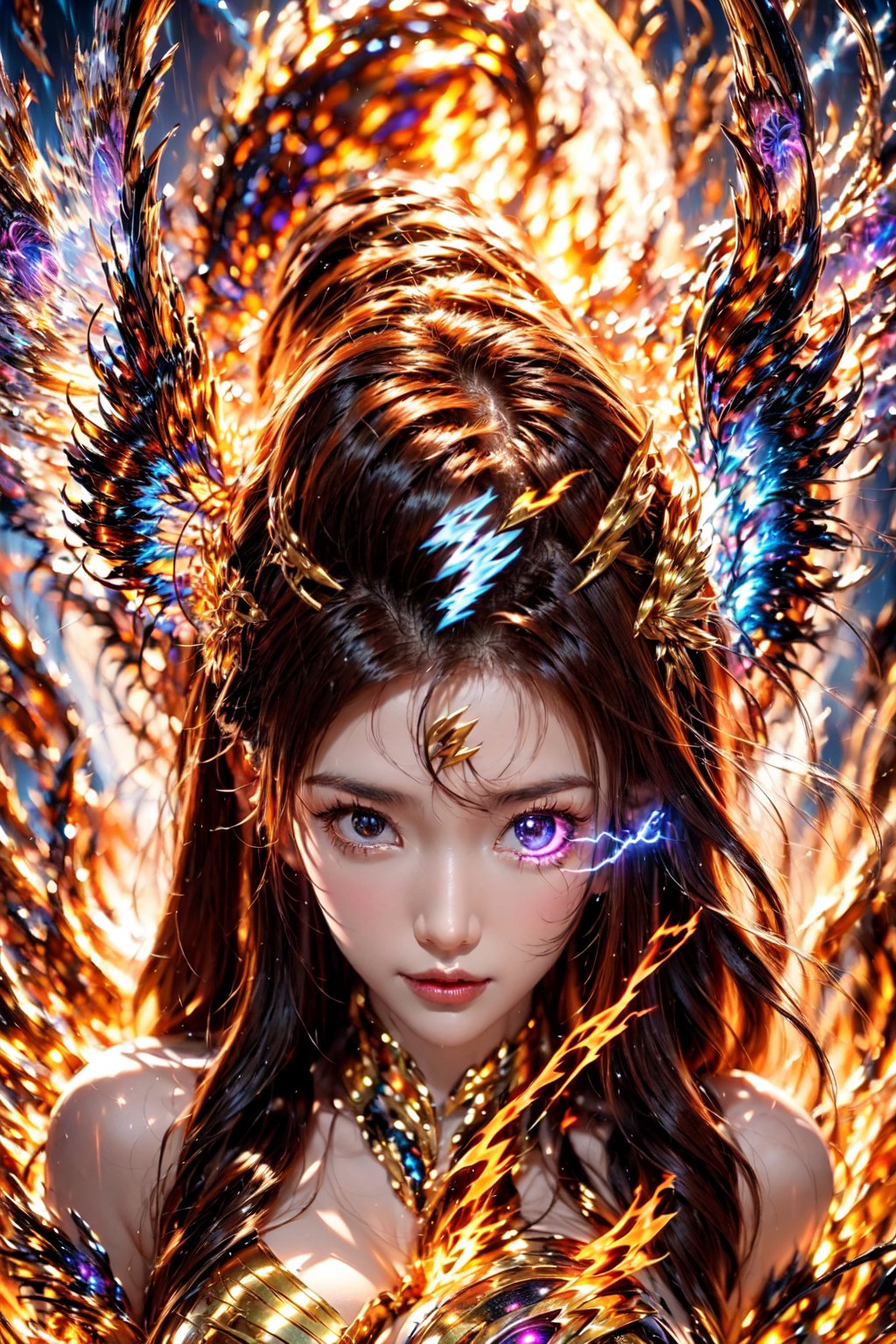 archangel,  glowing eye,  fire eye,  glow .lightning eye,  blue fire , purple ligntning,<lora:EMS-283799-EMS:0.800000>