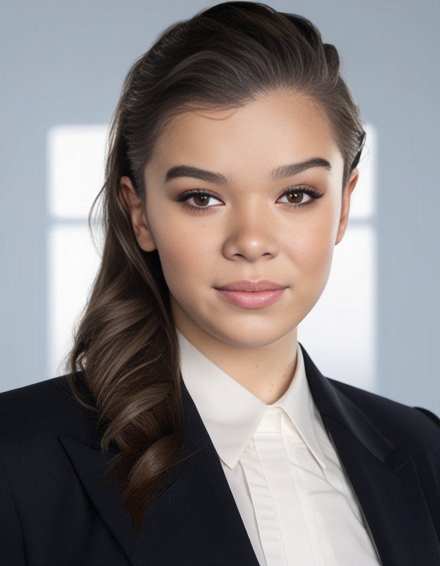 HaileeSteinfeld,<lora:HaileeSteinfeldSDXL:1>High Quality, Intricately Detailed, Hyper-Realistic woman Lawyer Portrait Photography, Volumetric Lighting, Full Character, 4k, In Workwear