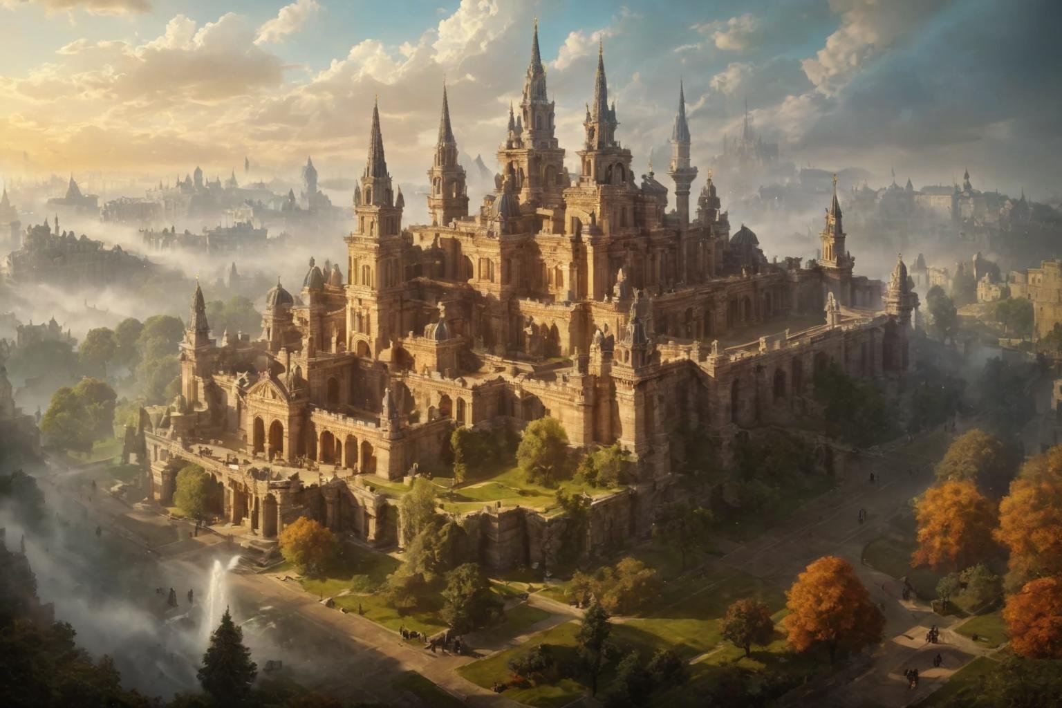 (The main castle,  the center of the kingdom:1.5), (a changing skyline,  towering spires,  thick walls,  and extremely huge scale:1.4).(statue,  monument,  square,  fountain,  cloister,  central axis:1.3), (extra huge Cathedral:1.3), (easy to defend and difficult to attack in the spectacular natural landscape:1.2), (Renaissance,  Neoclassical,  Baroque,  Rococo,  brutalist architecture:1.2), (elegant,  classic:1.2), (dark fantasy style:1.1), (creeping fog:1.1), (rich BROWN and TAN colors:1.2),  (harmonious colors:1.0), more detail XL, Apoloniasxmasbox,<lora:EMS-281647-EMS:1.000000>,<lora:EMS-61413-EMS:0.300000>,<lora:EMS-246897-EMS:0.300000>