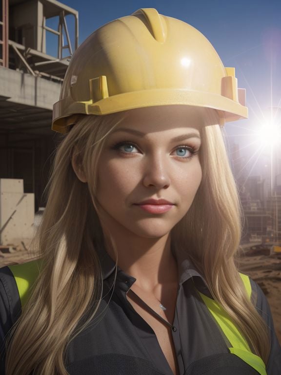 headshot,  Vickie_Zane, construction site , twinkling eyes, lens flare, 