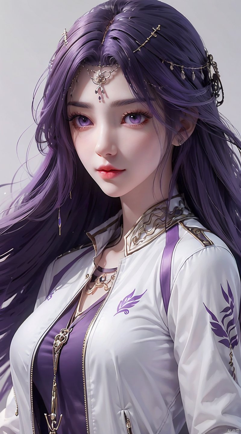 upper_body,purple hair,purple eyes,white jacket, yunxi,1girl