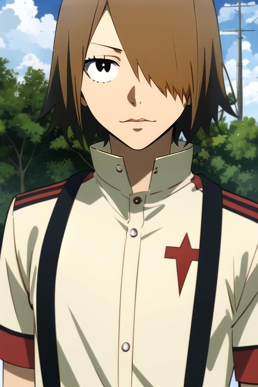 (best quality:1.1), (masterpiece:1.4), photorealistic, looking at viewer, upper body, , anime coloring, (semi-realistic:1.4), 1boy, solo, male focus, <lora:hajime_aoyagi:0.76>, hajime_aoyagi, light brown hair, black eyes, hair over one eye, graduation costume, world war 1, 32k resolution