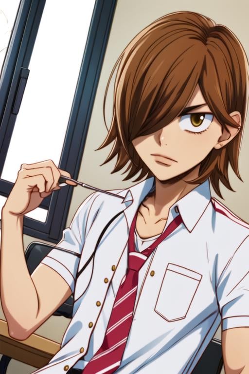 (best quality:1.1), (masterpiece:1.4), sketch, looking at viewer, upper body, , , , 1boy, solo, male focus, <lora:hajime_aoyagi:0.94>, hajime_aoyagi, light brown hair, brown eyes, hair over one eye, dress shirt, , science fiction hard science fiction,