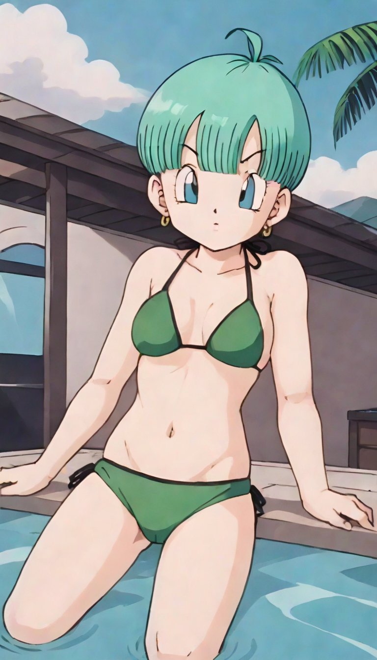 <lora:OlderBulmaXL:.8>olderbulma, bikini, hot tub