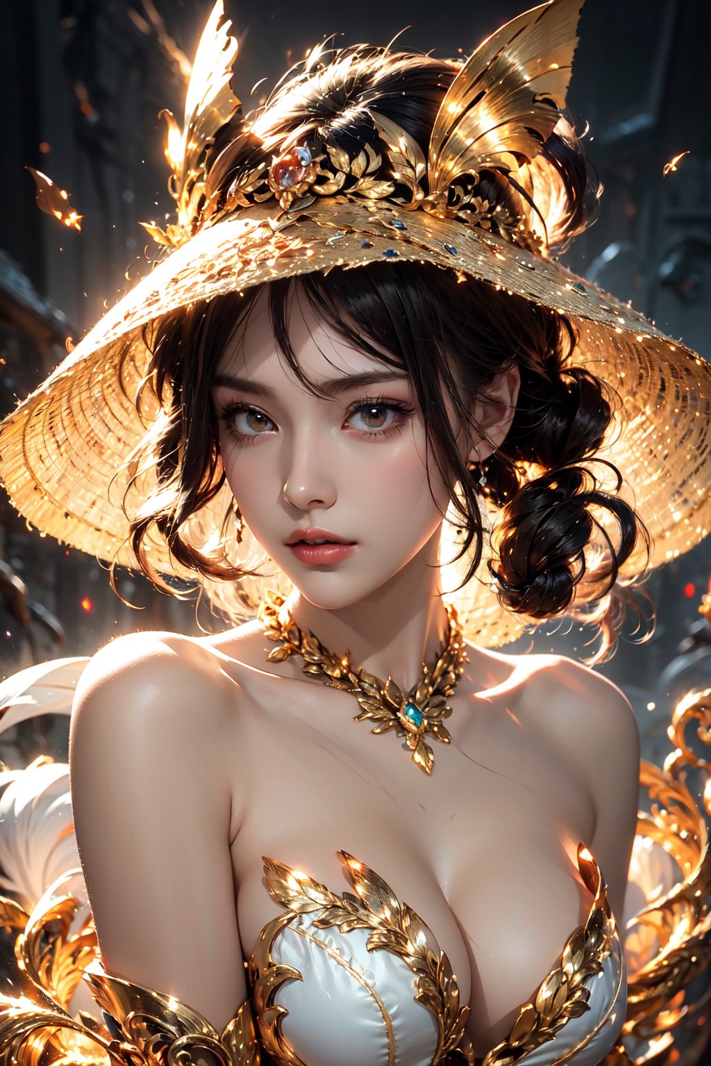 (goddess), (naked), (magic circle), best quality,  masterpiece,  beautiful and aesthetic,  16K,  (HDR:1.4),  high contrast,  bokeh:1.2,  lens flare,  (vibrant color:1.4),  (muted colors,  dim colors,  soothing tones:0),  cinematic lighting,  ambient lighting,  sidelighting,  Exquisite details and textures,  cinematic shot,  Warm tone,  (Bright and intense:1.2),  wide shot,  by playai,  ultra realistic illustration,  siena natural ratio,  anime style,  (Renaissance fantasy theme:1.2),  (cute girl costume:1.4),  half body view,  long length layered bob cut,  (expressionless:0.8),  Orange bracelet,  wearing a beautiful white outfit and furry white hat. Vintage art style,  a beautiful Swedish girl,  icy eyeshadow,  Pale skin,  a pearl necklace,  Mistyrose-hued portrait blending styles of John Raymond Garrett,  Richard Corben,  Gahan Wilson,  featuring detailed facial features with sharp eyes and soft skin texture,  chiaroscuro lighting,  high contrast,  pen and ink,  ultra fine detailing.,<lora:EMS-287217-EMS:0.600000>