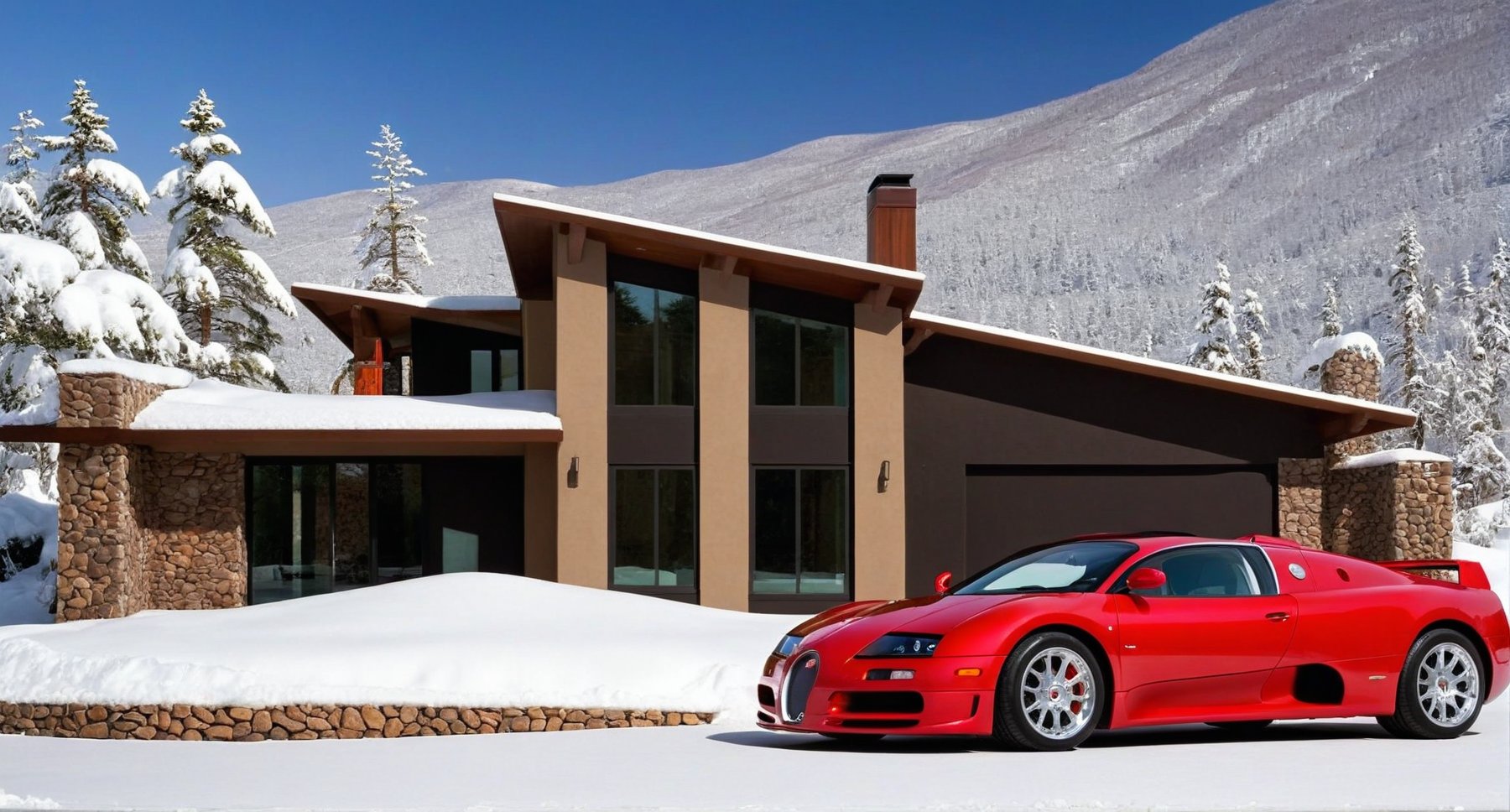 CAR: ((Hyper-Realistic)) photo of a red Bugatti EB 218 \(1999 Bugatti EB 218 designed by Giorgetto Giugiaro\) parked on the backdrop of resort house,Front view,well-lit,(dark silver body color:1.2),silver and black stylish alloy wheels
BREAK
HOUSE: modern resort house,very sophisticated and stylish mountain home,contemporary design,luxurious, windows,snow,snowing, street,trees,mid-size house,(delightful front porch,tall multi-pane windows,wall cladding with accents of dark brown veneer stones and steel battens combined to create a spectacular exterior of the house)
BREAK
IMAGE QUALITY: aesthetic,rule of thirds,depth of perspective,perfect composition,studio photo,trending on artstation,cinematic lighting,(Hyper-realistic photography,masterpiece,photorealistic,ultra-detailed,intricate details,16K,sharp focus,high contrast,kodachrome 800,HDR:1.2),(shot on Canon EOS 5D,eye level,soft diffused lighting,vignette,highest quality,original shot:1.2),by Antonio Lopez,Diego Koi,David Parrish,Sebastiao Salgado and Steve McCurry,
real_booster,ani_booster,w1nter res0rt,art_booster,H effect,(car and [house] focus:1.2),Extremely Realistic