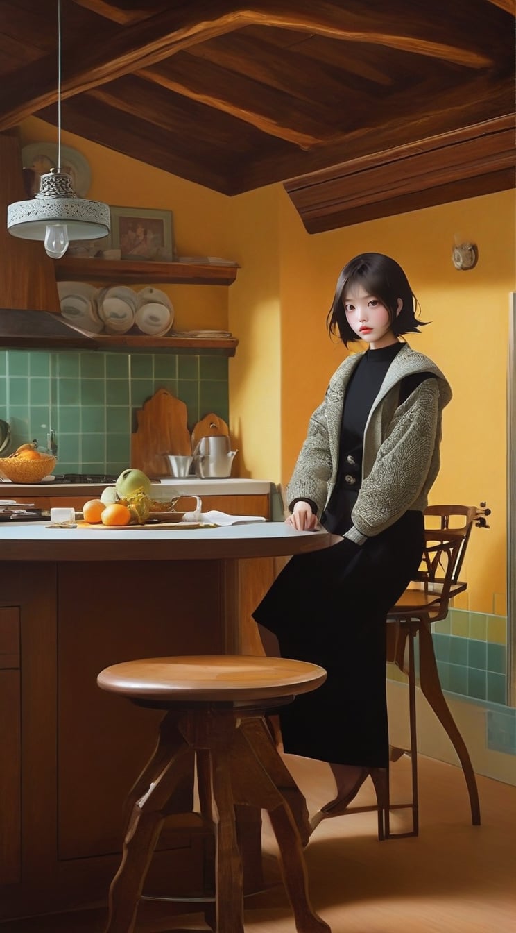 ((Hyper-Realistic)) photo of a beautiful girl sitting in kitchen in a cabin of winter resort,indoors,20yo,kuchiki rukia,detailed exquisite face,detailed soft skin,perfect female form,model body,jacket and shirt and skirt,
countertop,electric stove,cabinet,dining table with 4 chairs,tiled wall,refrigerator,window,curtains,ceiling chandelier,door, black and white and maple colored kitchen
BREAK
aesthetic,rule of thirds,depth of perspective,studio photo,trending on artstation,(fullbody wideshot),(girl focus:1.2),(Hyper-realistic photography,masterpiece,ultra-detailed,intricate details,16K,sharp focus,high contrast,kodachrome 800,HDR:1.2),by Karol Bak,Gustav Klimt and Hayao Miyazaki,
real_booster,ani_booster,w1nter res0rt