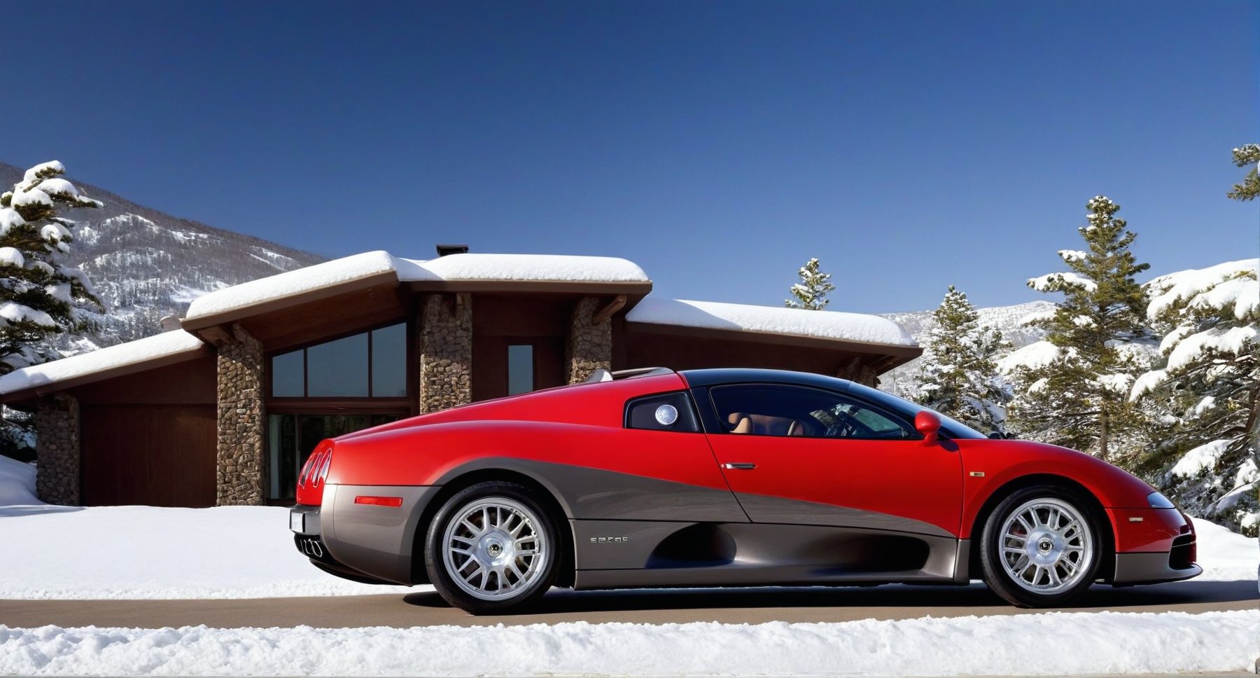 CAR: ((Hyper-Realistic)) photo of a red Bugatti EB 218 \(1999 Bugatti EB 218 designed by Giorgetto Giugiaro\) parked on the backdrop of resort house,Front view,well-lit,(dark silver body color:1.2),silver and black stylish alloy wheels
BREAK
HOUSE: modern resort house,very sophisticated and stylish mountain home,contemporary design,luxurious, windows,snow,snowing, street,trees,mid-size house,(delightful front porch,tall multi-pane windows,wall cladding with accents of dark brown veneer stones and steel battens combined to create a spectacular exterior of the house)
BREAK
IMAGE QUALITY: aesthetic,rule of thirds,depth of perspective,perfect composition,studio photo,trending on artstation,cinematic lighting,(Hyper-realistic photography,masterpiece,photorealistic,ultra-detailed,intricate details,16K,sharp focus,high contrast,kodachrome 800,HDR:1.2),(shot on Canon EOS 5D,eye level,soft diffused lighting,vignette,highest quality,original shot:1.2),by Antonio Lopez,Diego Koi,David Parrish,Sebastiao Salgado and Steve McCurry,
real_booster,ani_booster,w1nter res0rt,art_booster,H effect,(car and [house] focus:1.2),Extremely Realistic