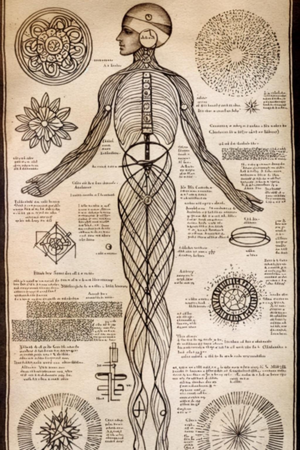 a drawing of a human body with many different parts ,  alchemy ,  esoteric art by Ciro Negrogni on Tensor.Art