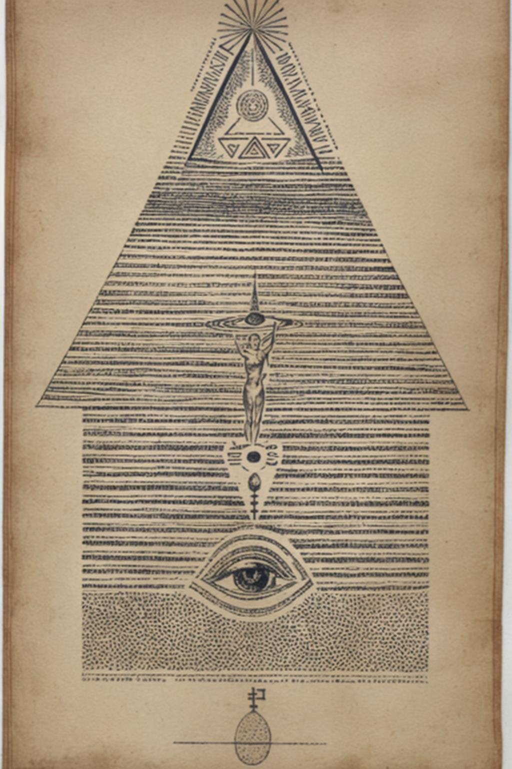 a drawing of a man with a pyramid on his head ,  alchemy ,  esoteric art by Ciro Negrogni on Tensor.Art