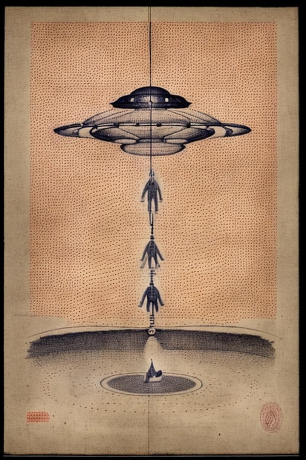a drawing of a man in a flying saucer by Ciro Negrogni on Tensor.Art