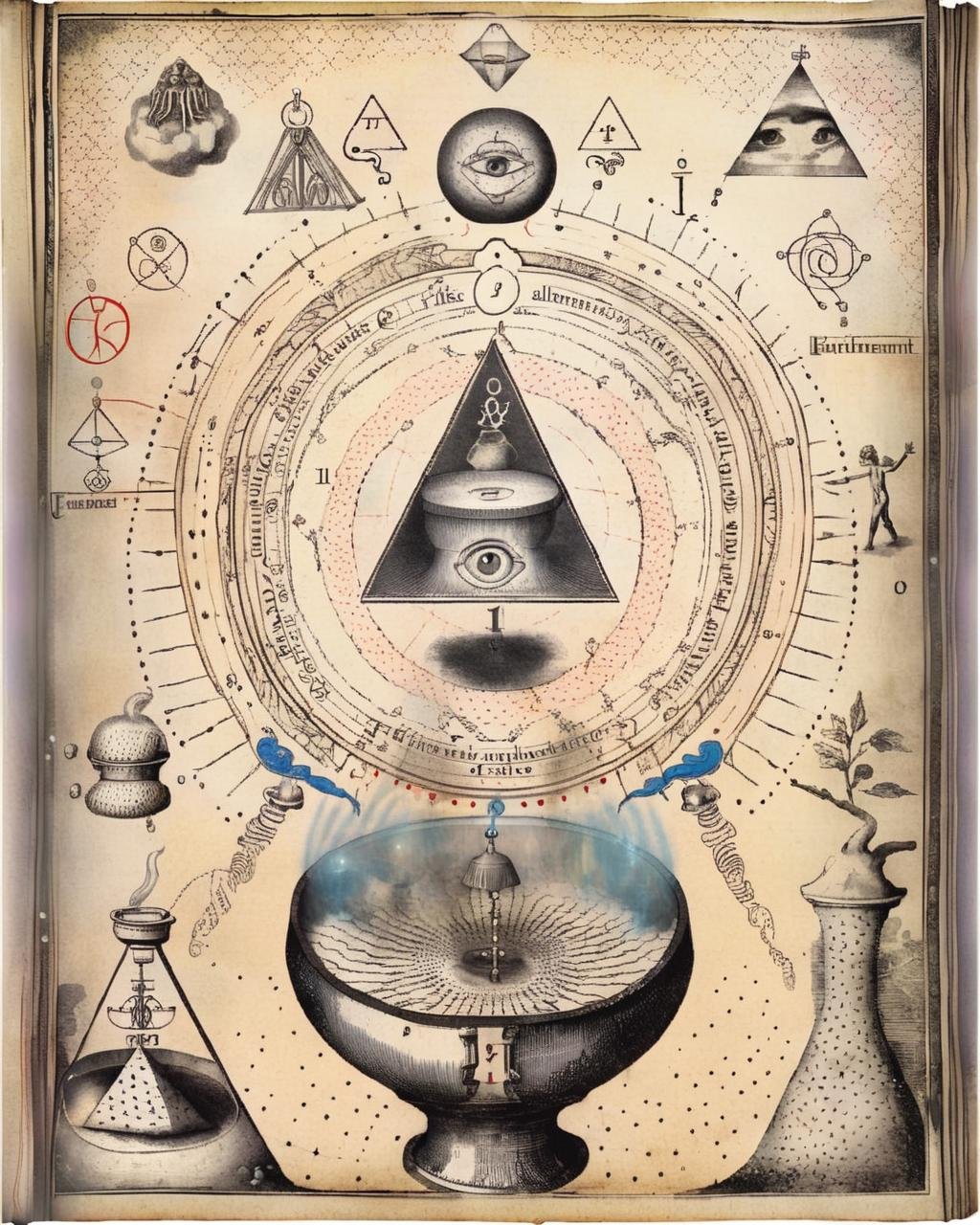 An illustration of the alchemical vessel is featured prominently on the page,  signifying the containment and transformati...