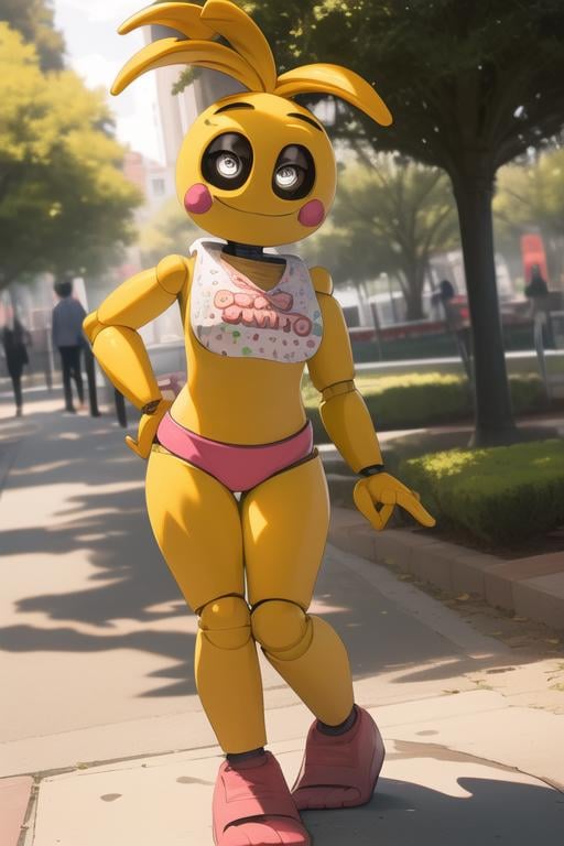 <lora:toychica-07:1> toychica, full body, detailed background, outdoors pulic park, flat chest, narrow hips, detailed shading, detailed ambient light, detailed background, masterpiece,