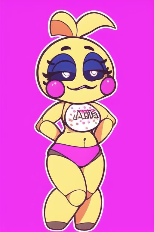 <lora:toychica-08:1> toychica,  simple pink background, full body,  <lora:cutememe-01:1> xiaoren,chibi, detailed shading, detailed ambient light, detailed background, masterpiece,