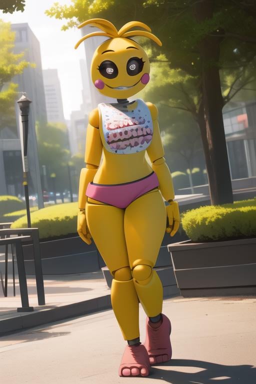 <lora:toychica-09:1> toychica, full body, detailed background, outdoors pulic park, flat chest, narrow hips, detailed shading, detailed ambient light, detailed background, masterpiece,